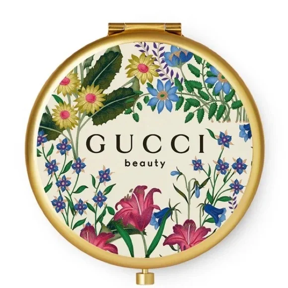Gucci Beauty Flora Compact Mirror Antique Floral Design with Burgundy Snap Pouch - Picture 4 of 15